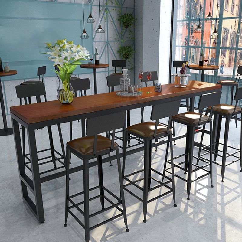 Trestle Base Dining Table Rectangle Brown Solid Wood Bar Table for Kitchen Living Room