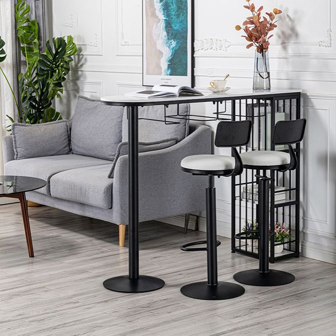 Glam Faux Marble Indoor Bar Dining Table Iron Double Pedestal Bistro Table with Shelve