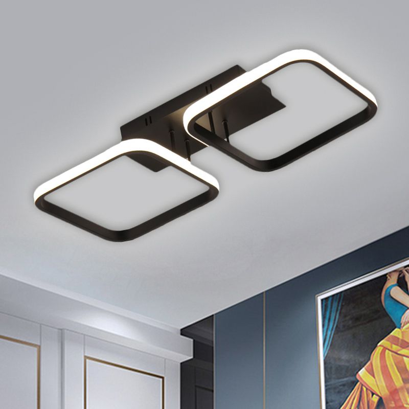 21.5"/31"/41" L Square Semi Flush Lamp Contemporary Acrylic Black/Gold LED Ceiling Mount Fixture in Warm/White Light