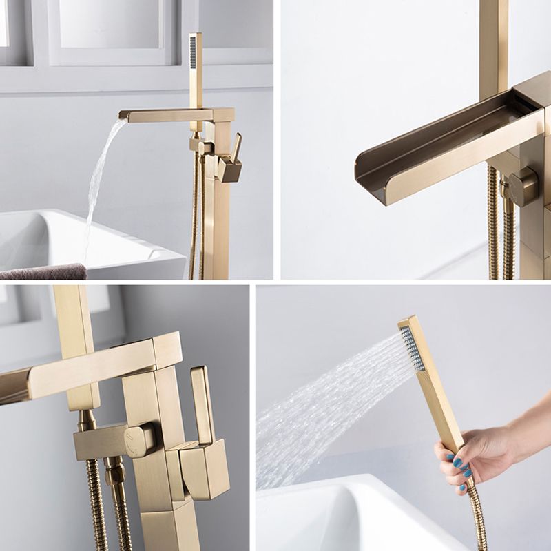 Floor Mounted Metal Freestanding Tub Filler Swivel Freestanding Faucet with Hose