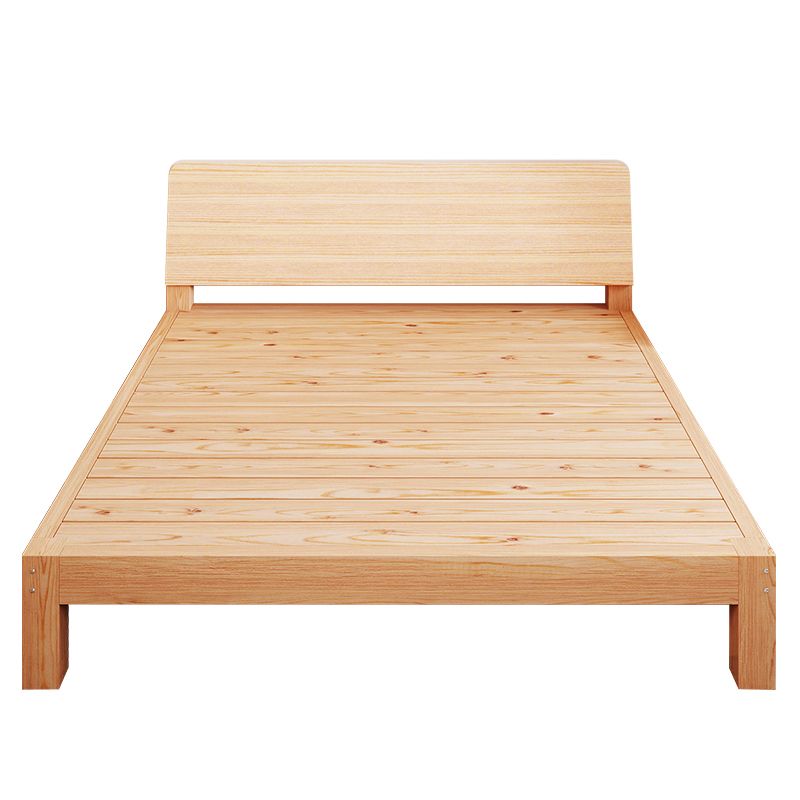 Modern Natural Solid Wood Standard Bed with Rectangular Headboard