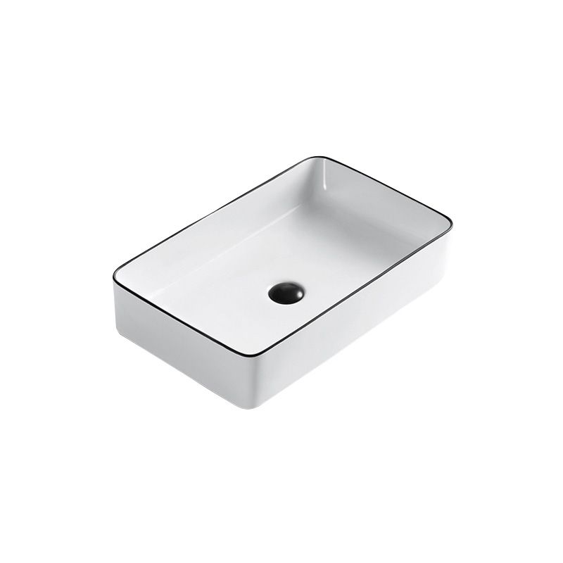 Modern Bathroom Sink Porcelain Pop-Up Drain Rectangular Vessel Sink