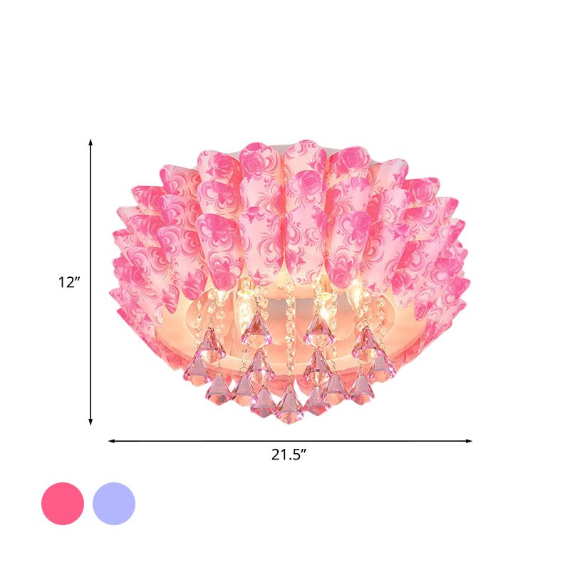 5 Lights Flush Mount Lamp Modernism Blossom Crystal Ceiling Lighting in Pink/Purple for Bedroom