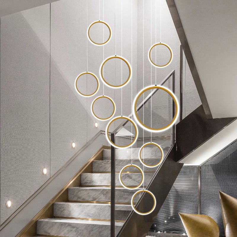 Metallic Halo Multi Pendant Light Minimaliste de suspension à LED dorée minimaliste pour escalier