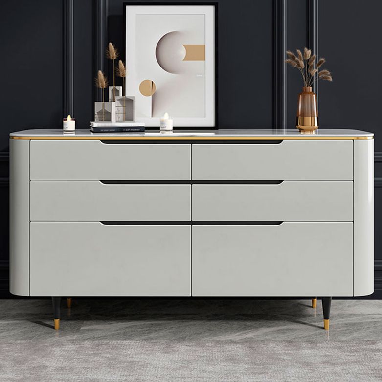 6-Drawer Wood Sideboard Modern Buffet Table with Stone Countertop for Living Room