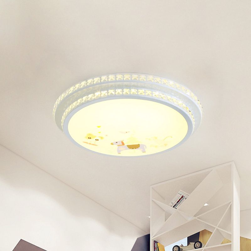 2 Tiers Crystal-Encrusted Ceiling Lamp Moderne Weiße LED-Unterputz-Beleuchtung mit Cartoon-Muster