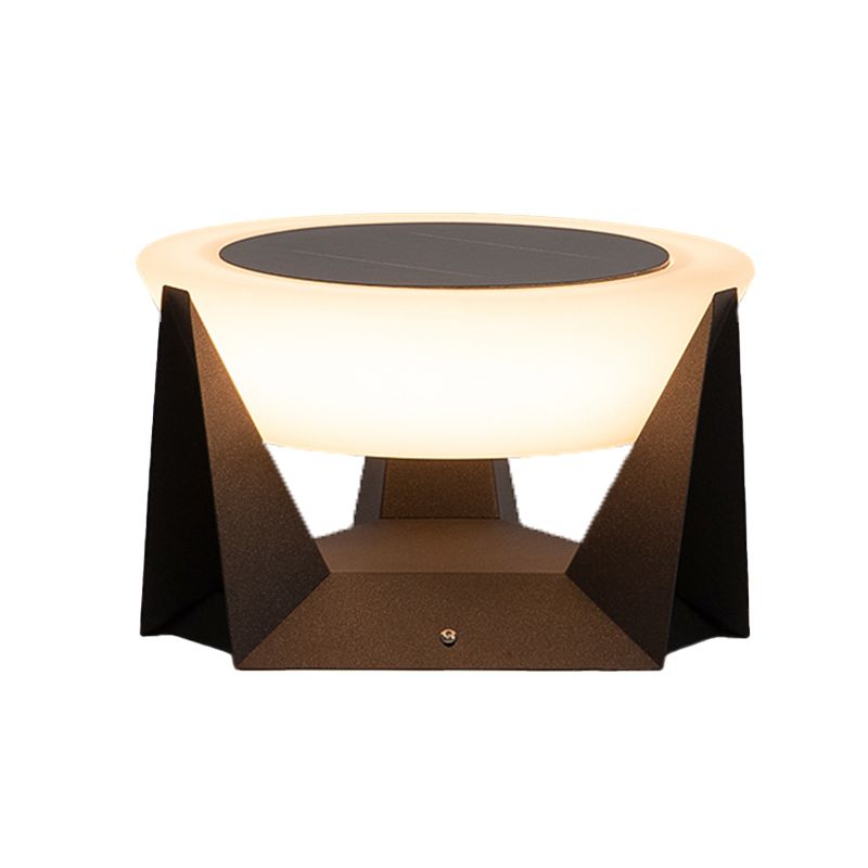 Modern Simple Metal Pillar Lamp Circle Shape Solar Energy Pillar Light for Outdoor