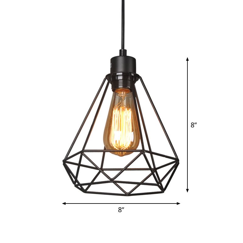 Iron Diamond Hanging Lighting Style Industrial Style 1 Bulbo Pendulum Pendulum Light in Black
