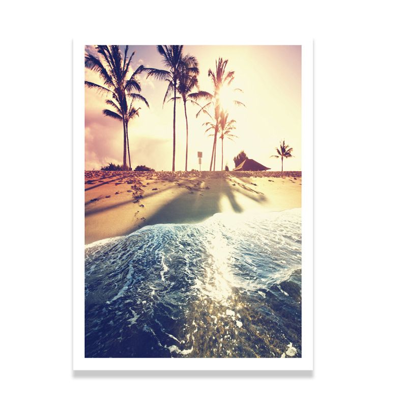 Beach Scenery Art Print Tropix Beautiful Palm Tree and Sunlight Wall Decor in Soft Color
