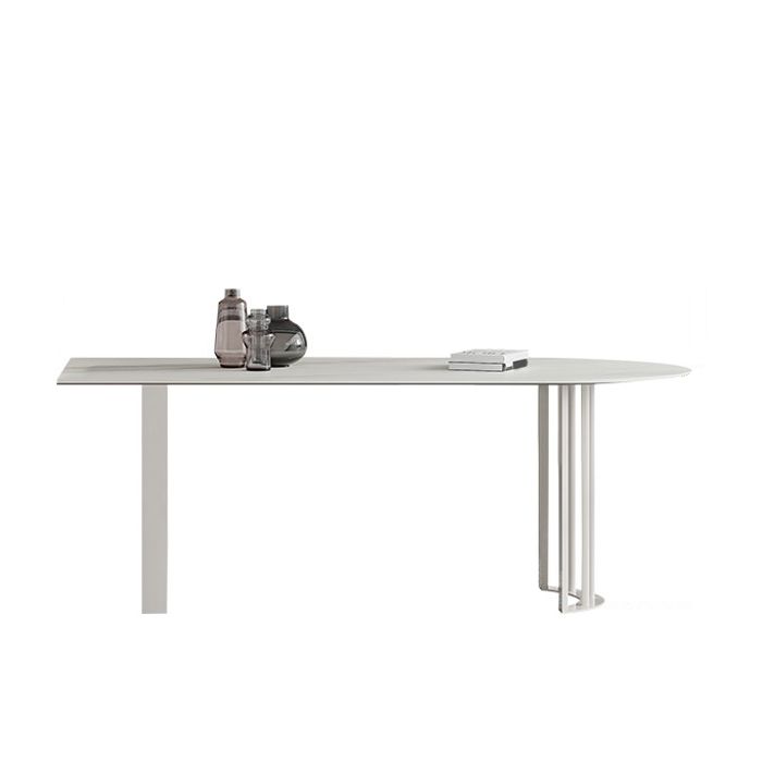 Modern Stone Top Oval Dinette Table Metal Base Dining Table in White