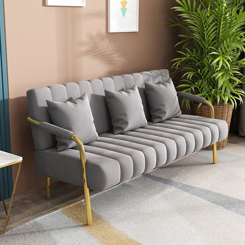 28.34" High Velvet Sofa with 3 Pillows Square Arm Sofa for Living Room