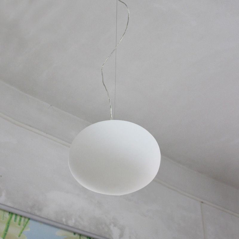 White Glass Oval Pendant Lamp Minimalist 1 Head 9.5"/18" Wide Hanging Light Fixture for Dining Room
