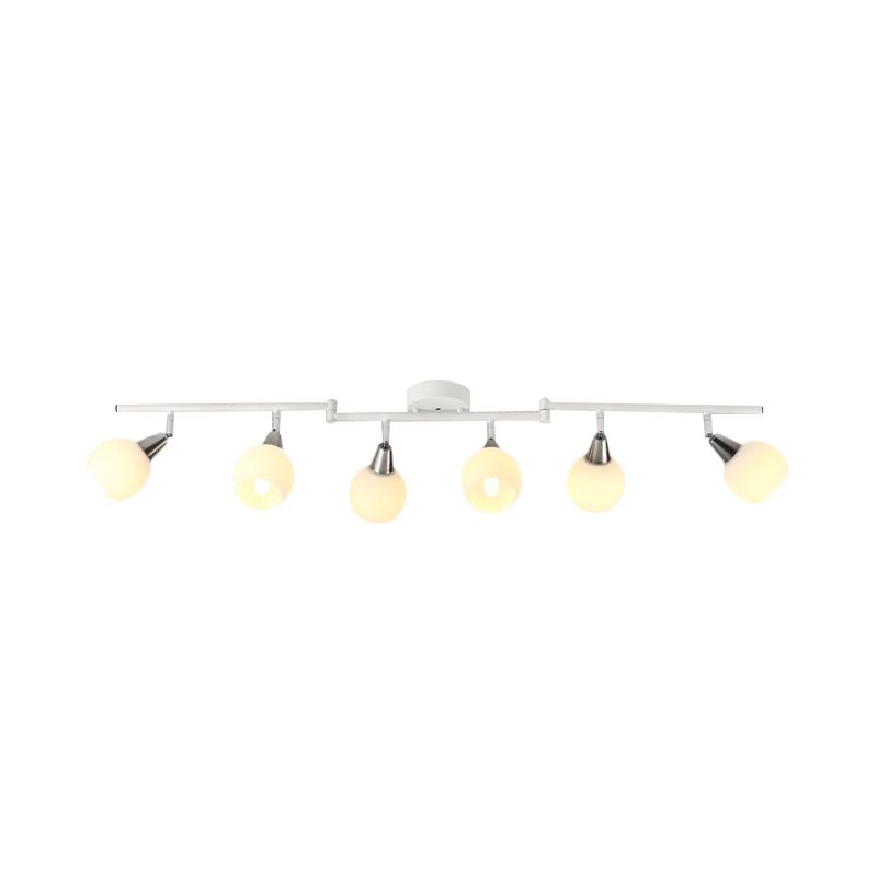 4/6 Lights Linear Adjustable Semi Flush Industrial Black/White Iron Flush Chandelier with Dome Glass Shade