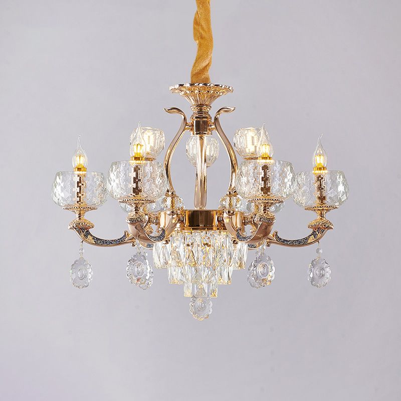 Chandelier Lighting Traditional Dining Room Hanging Light with Bowl Clear Rippled Glass Shade