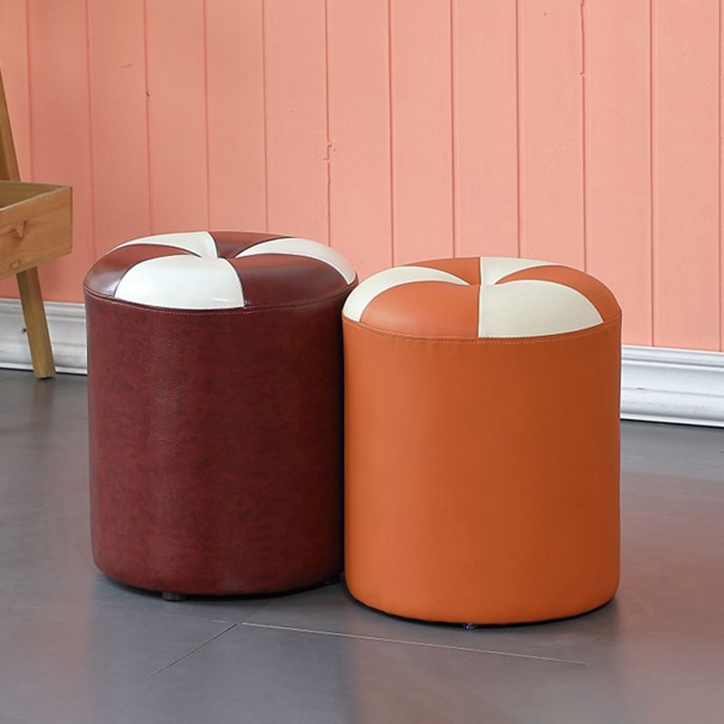 Modern Pouf Ottoman Genuine Leather Upholstered Tufted Cylinder Shape Ottoman