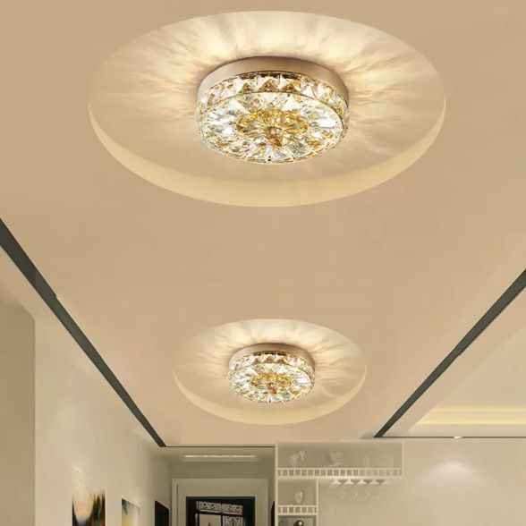 Contemporary K9 Crystal Flush Mount 1-Light Cylinder Flush Ceiling Light for Hallway