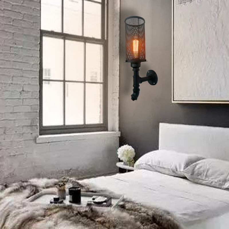 1 Light Metal Wall Lighting Industrial Black Wire Mesh Bedroom Sconce Lighting Fixture