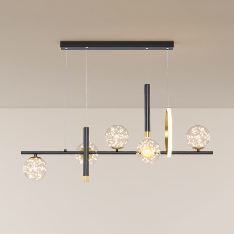 Luz colgante colgante de hierro forjado de la isla LED de lujo de lujo con sombra de vidrio transparente