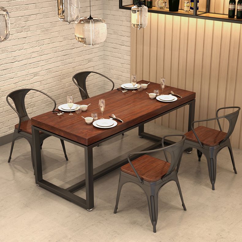Solid Wood Dining Table Industrial Dining Table with Black Frame