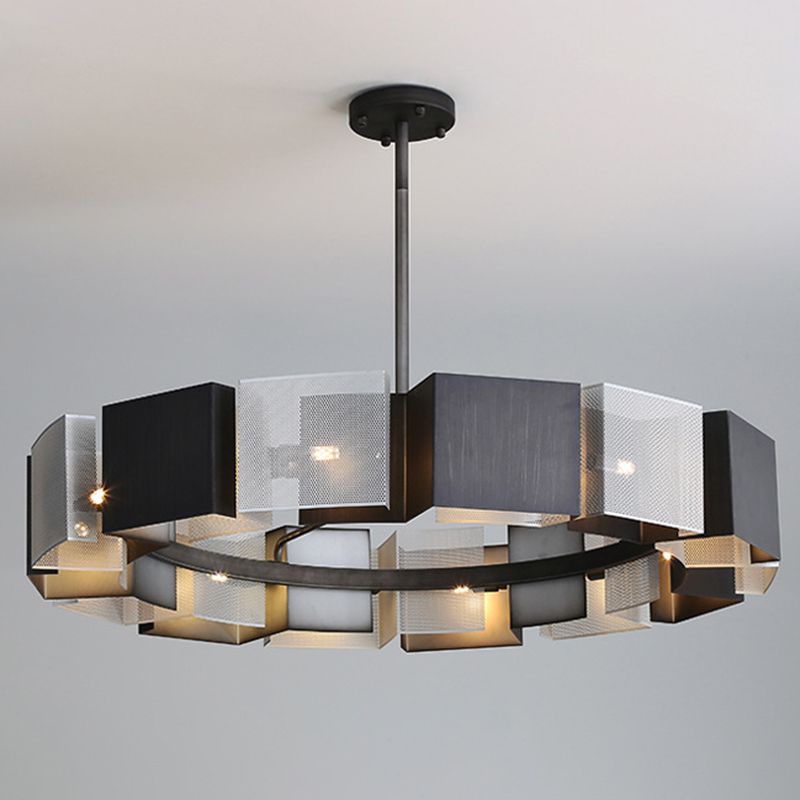 Living Room Pendant Light Kit Minimal Black Chandelier Lighting with Circle Metal Shade