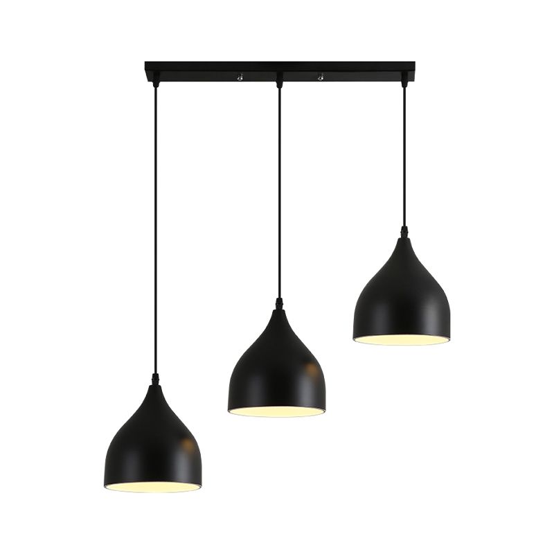 Metallic Onion Cluster Pendant Lamp Contemporain 3 Heads Black Down Lighting avec une canopée linéaire