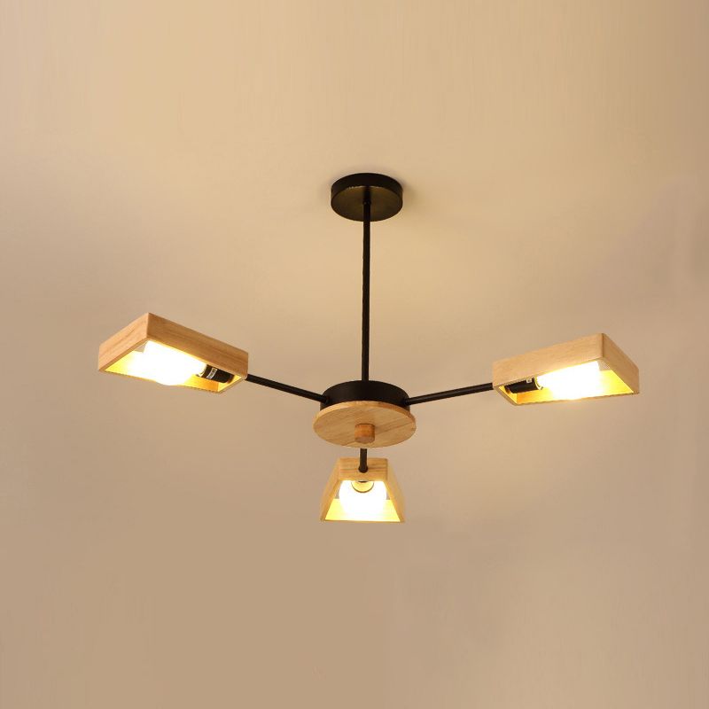 Nordic Living Room Hanging Lamp Rubberwood Sputnik Shaped Chandelier