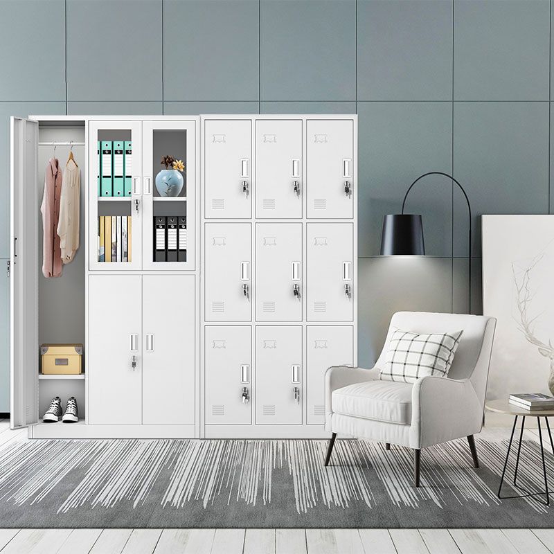 Contemporary Style Metal Wardrobe White Colour Soft Close Doors Wardrobe Closet
