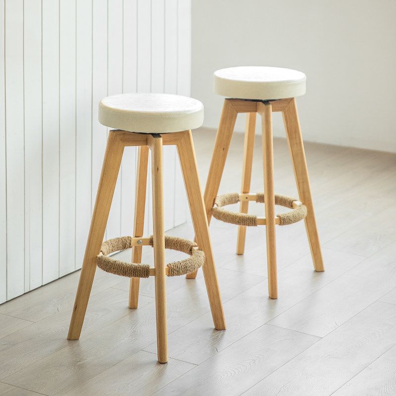 Modern Counter Bar Stool Armless Leather Bar Stool with Footrest and Swivel, Wood Base