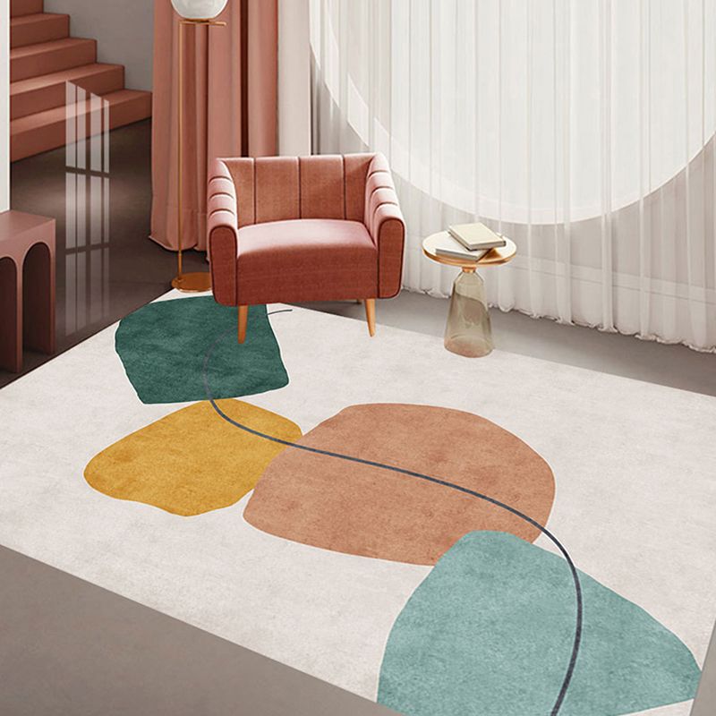 Apricot Tone Home Decoration Carpet Modern Color Block Printed Area Rug Polyester with Non-Slip Backing Rug