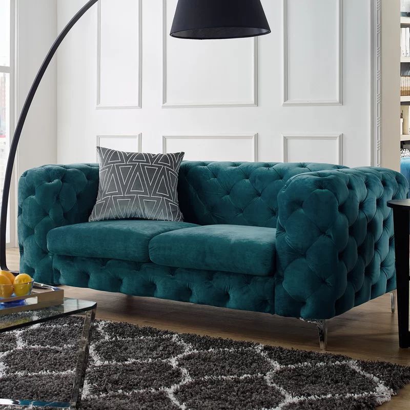 Tuxedo Arm Stationary Sofa 31.50" H Velvet Sofa with Tufted Split-Back