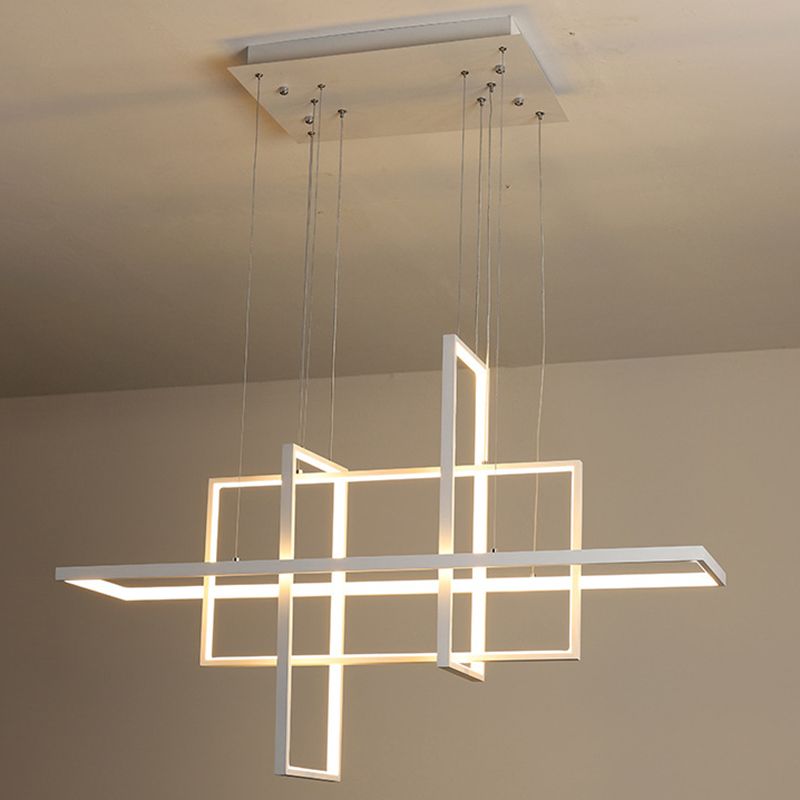 Modern Rectangle Hanging Chandelier Metal Pendant Light Kit