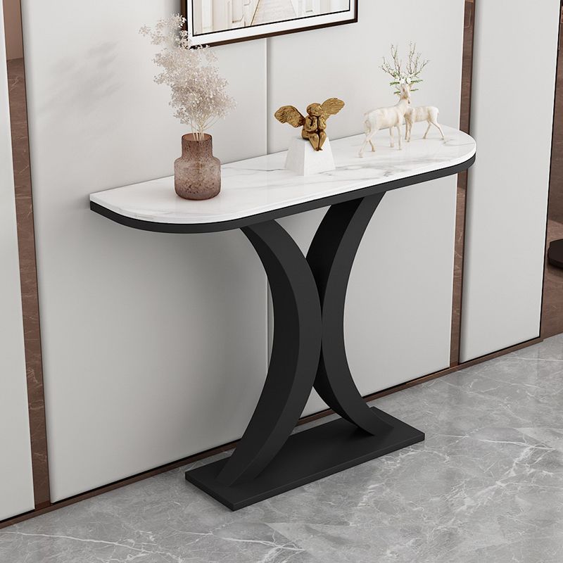 Glam Console Table Half Moon Marble Accent Table , 12 Inch Wide