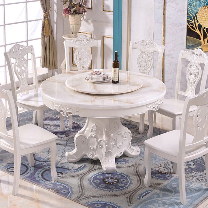 Stone Top Dining Table Round Dining Table with Wood Pedestal Base