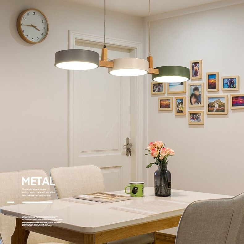 3-Light LED Island Light in Modern Creative Style Wooden Macaron Pendant Light with Acrylic Shade