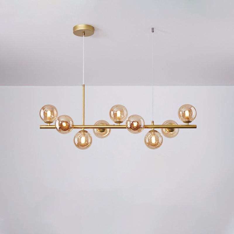 Amber Glass Ball Pendant Postmodern 7/9/11 Lamp Black/Gold Kitchen Island Lamp