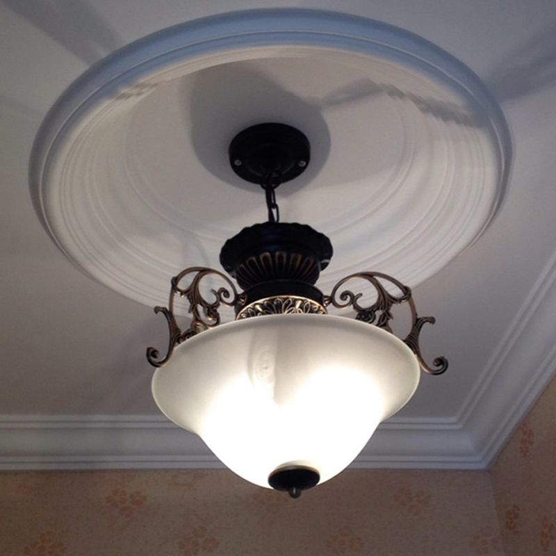 Vintage Inverted Dome Ceiling Lighting 3 Heads Frosted Glass Hanging Light in Gold-Black