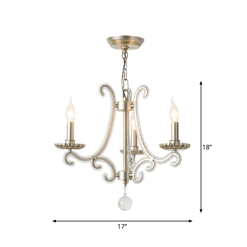 Classic Candelabra Hanging Lamp 3-Light Crystal Beaded Chandelier Light in Nickel