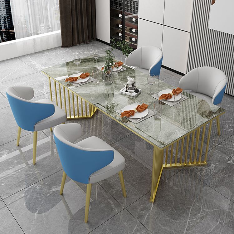 Mesa de comedor de piedra sinterizada Mesa de comedor rectangular de lujo tradicional con marco dorado