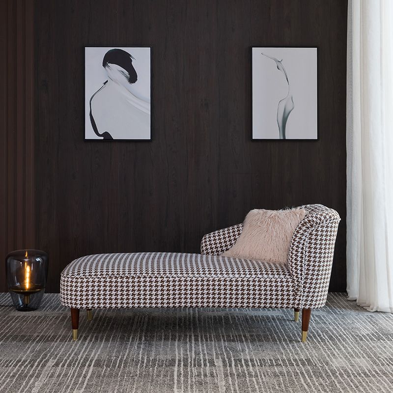 Contemporary One Armed Chaise Round Arms Houndstooth for Living Room