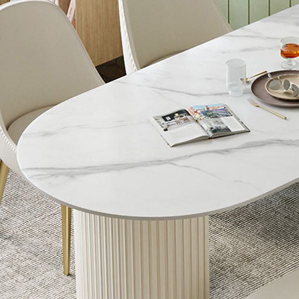 Luxury Sintered Stone Dining Desk Oval Shape Double Base Kitchen Table