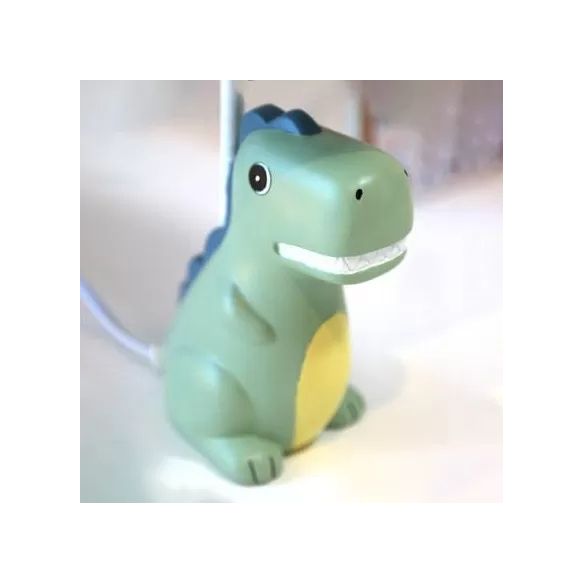 Lampada da tavolo con dinosauro verde Grin, 1 lampadina, lampada da tavolo in resina per bambini con paralume in tessuto per cameretta