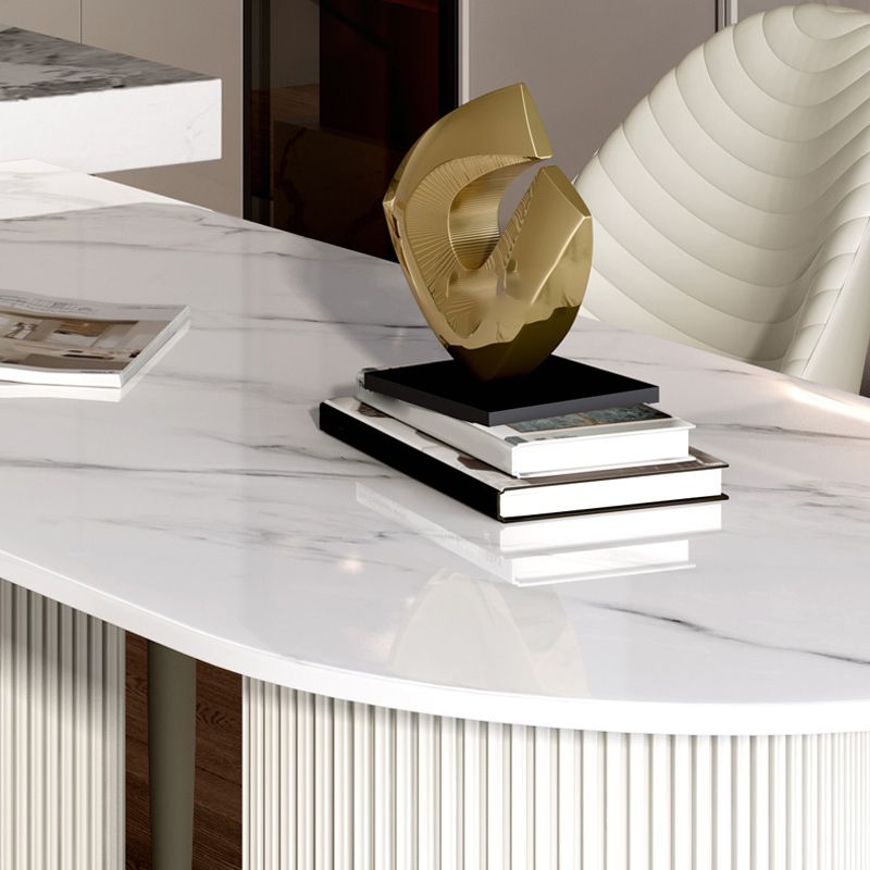 Sintered Stone Top Luxury White Table Table with Double Pedestal Base for Restaurant