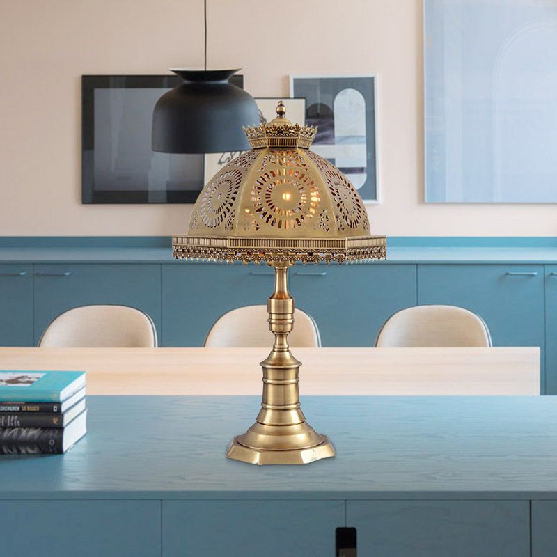 3 Lights Metallic Table Light Traditional Brass Finish Dome Bedroom Nightstand Lamp