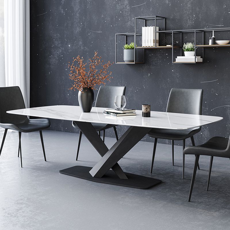 Industrial Sintered Stone Top Dining Table Rectangle Table with Single Pedestal