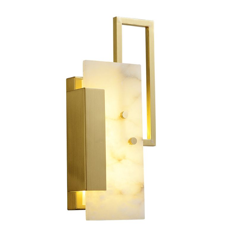 Modern Brass Wall Light Gold Geometric Wall Sconce with Mica for Bedroom
