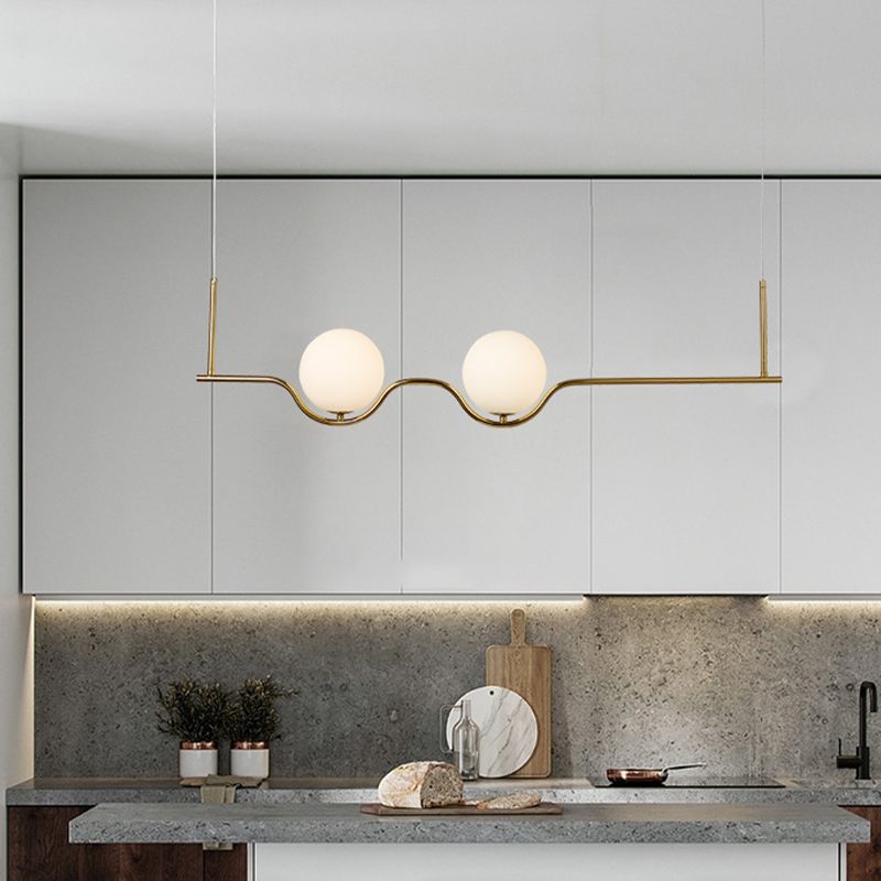 Cream Glass Globe Island Light Minimalist 2-Light Brass Finish Pendant