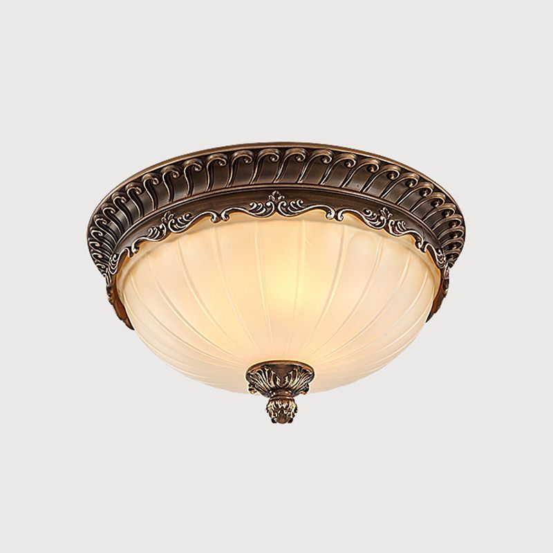Country Style Domed Ceiling Light White Glass Flush Mount Lighting Fixture