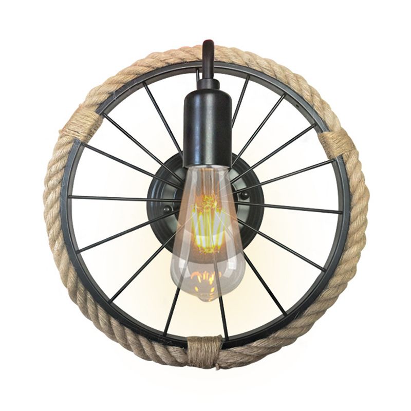 Modern Rope Wall Sconce Circle Shape Metal Wall Light for Bedroom in Black