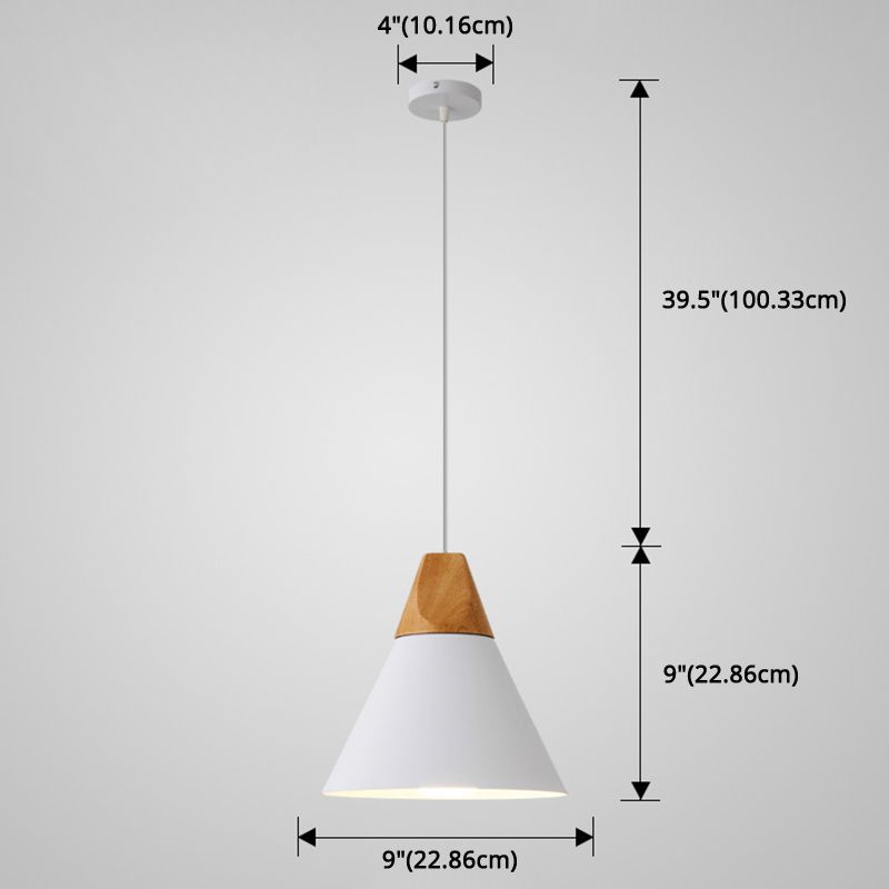 Metal Tapered Hanging Light Nordic Style 1 Light  Restaurant Ceiling Pendant Lamp  with Wooden Top