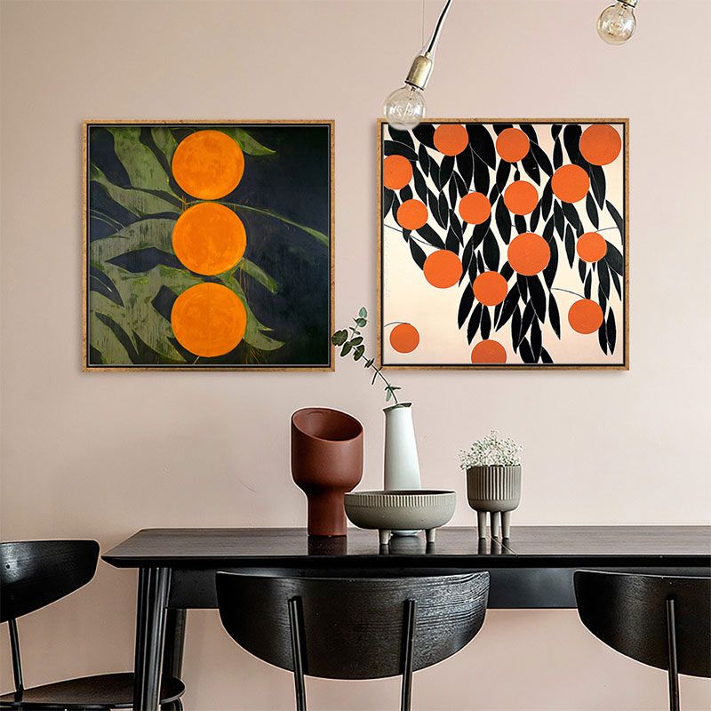 Scandinavian Style Leaves Pattern Art Canvas Orange Natural Botanical Wall Decor